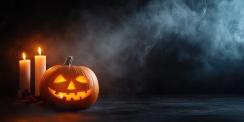 Spooky Halloween Pumpkin with Candles created by ai