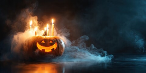 Spooky Halloween Pumpkin with Candles created by ai