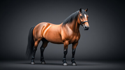Obraz premium A majestic brown horse standing proudly against a dark backdrop, showcasing its strength and beauty in a serene setting.