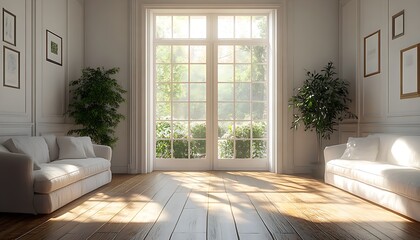 Fototapeta premium Pristine Living Room: Sunlit Space Awaiting Renovation
