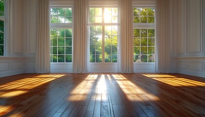 Fototapeta premium Pristine Living Room: Sunlit Space Awaiting Renovation