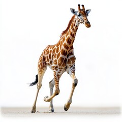 A majestic giraffe running gracefully across the landscape, showcasing its long legs and beautiful coat. © missisya