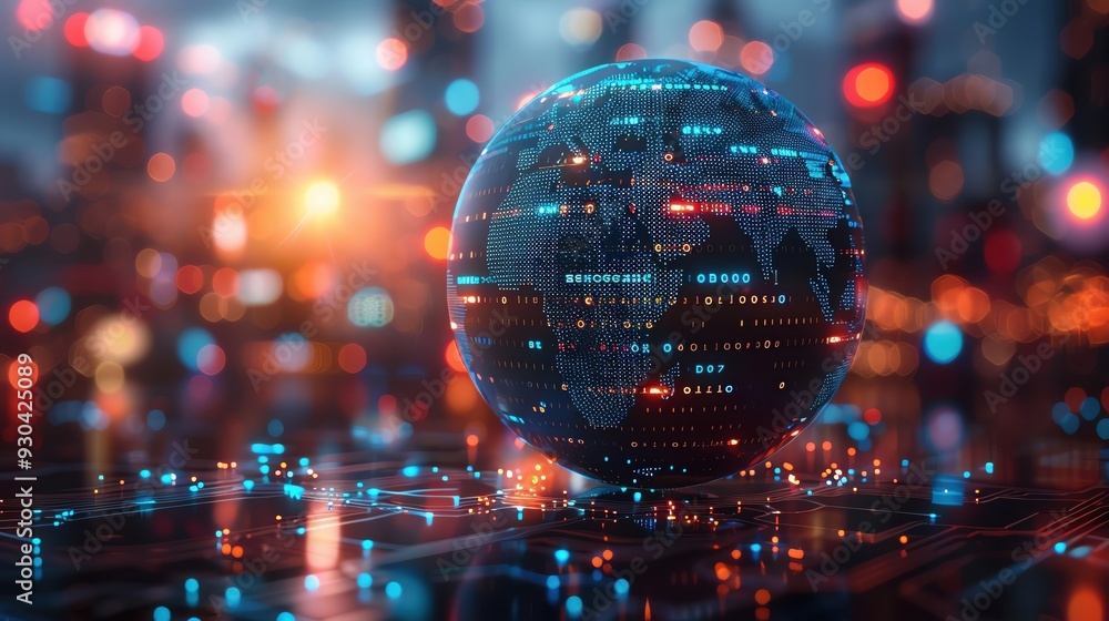 Poster futuristic globe with glowing data streams representing global connectivity and technology advanceme
