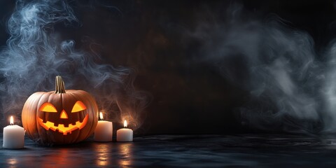 Spooky Halloween Pumpkin with Candles created by ai