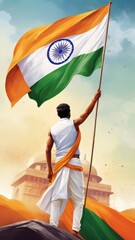 India's Independence Day, Indian flag flying, saluting peoples,
