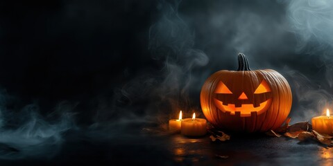 Spooky Halloween Pumpkin with Candles created by ai