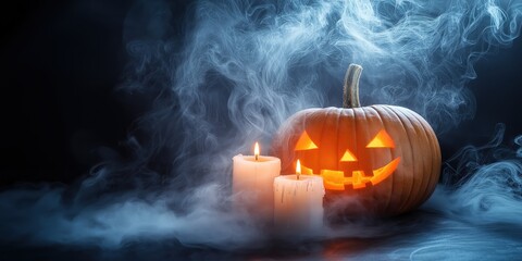 Spooky Halloween Pumpkin with Candles created by ai