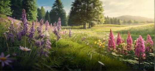 Mountain landscape, lake and mountain range, large panorama,