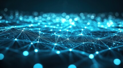 Obraz premium Abstract Blue Network with Glowing Nodes and Lines