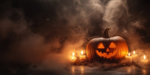 Fototapeta premium Spooky Halloween Pumpkin with Candles created by ai