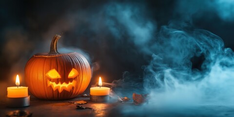 Spooky Halloween Pumpkin with Candles created by ai
