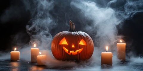 Spooky Halloween Pumpkin with Candles created by ai