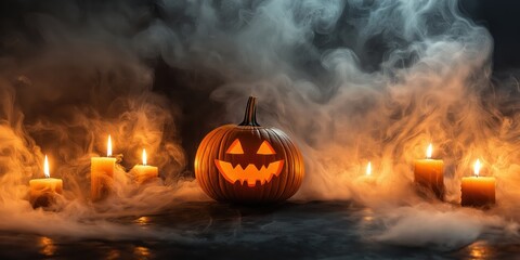 Spooky Halloween Pumpkin with Candles created by ai