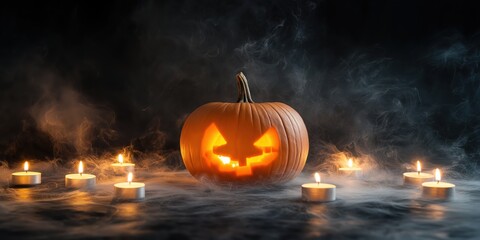 Spooky Halloween Pumpkin with Candles created by ai