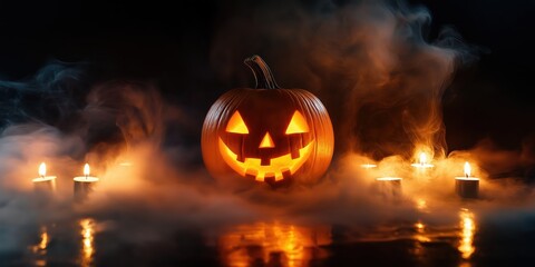 Spooky Halloween Pumpkin with Candles created by ai