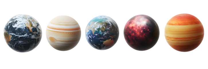 collection of round planets isolated on transparent background 
