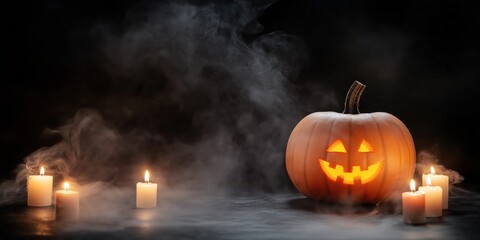 Spooky Halloween Pumpkin with Candles created by ai