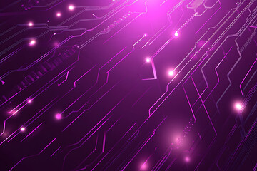 Obraz premium Abstract image of a circuit board with glowing lines and nodes on a pink gradient background. The intricate network of connections creates a modern, tech-inspired visual. Copy space available
