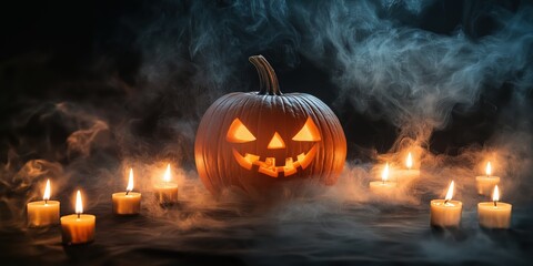 Spooky Halloween Pumpkin with Candles created by ai