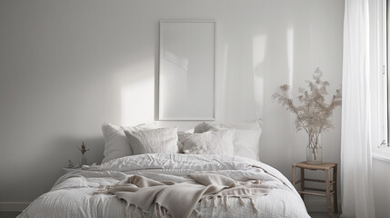 Minimalist Monochrome Bedroom with White Bedding and Natural Light