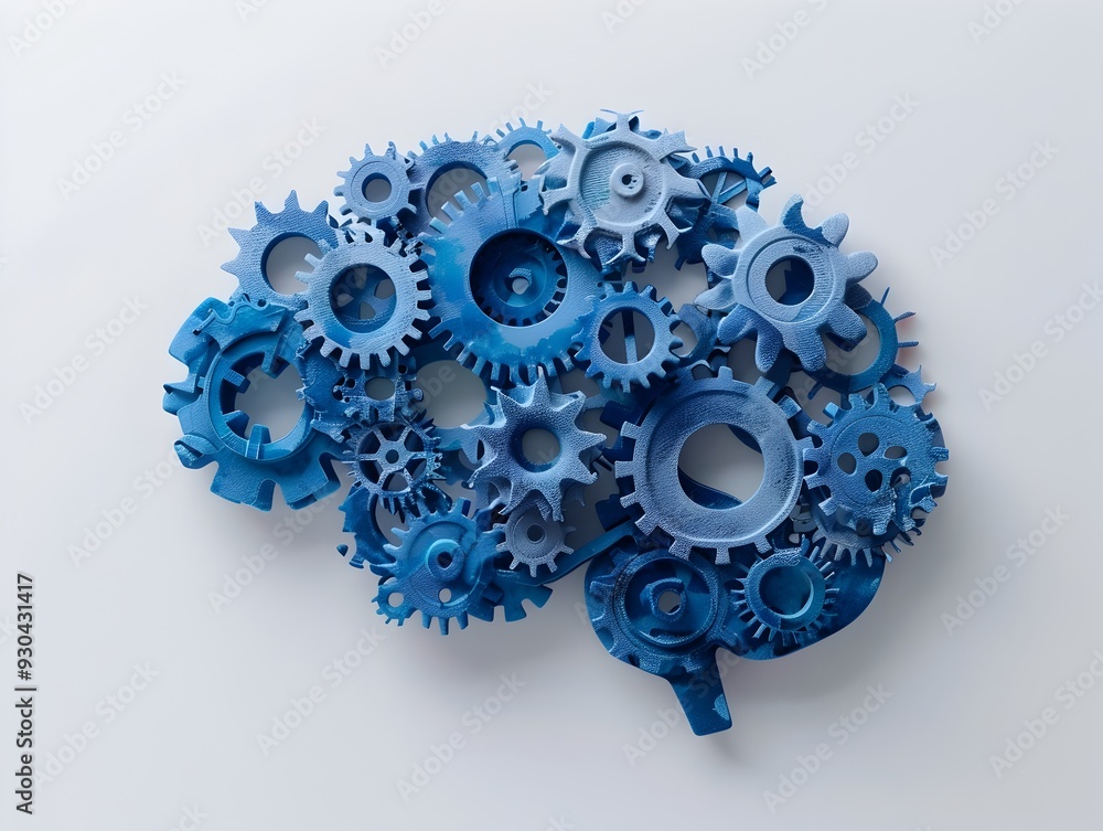 Poster interconnected gears forming an abstract brain symbolizing cognitive mechanics