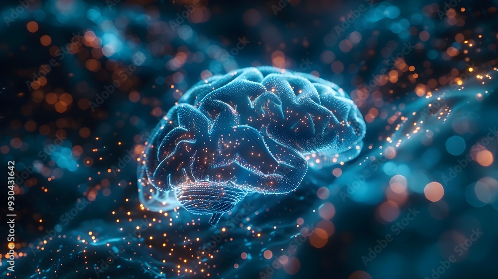 Aufkleber glowing digital brain representing advanced technology and cognitive concept
