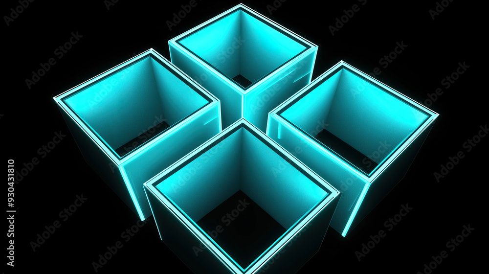 Wall mural futuristic and technological glowing square box on dark background