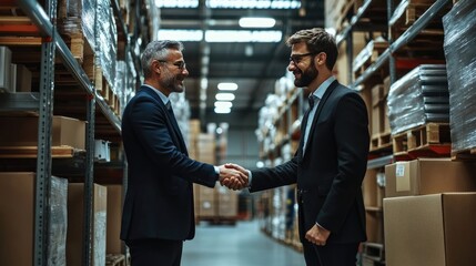 Warehouse Manager and Worker Engaging in Handshake Agreement