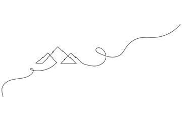 Mountain one line drawing and isolated outline vector icon