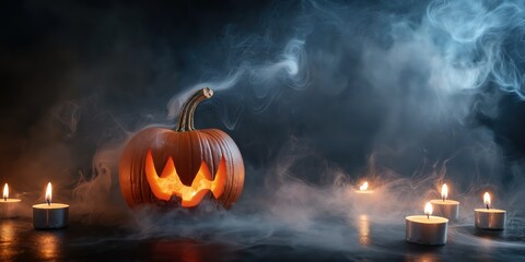 Spooky Halloween Pumpkin with Candles created by ai