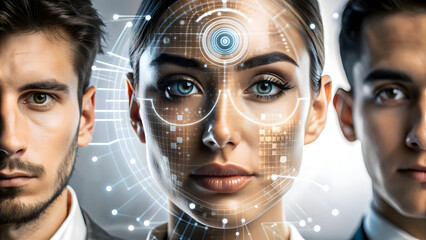 AI Driven Digital Identity Elements: Abstract Vector Illustration with Biometric Patterns and Data Streams for Security and Identity Management Concept