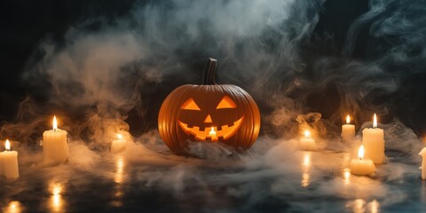 Spooky Halloween Pumpkin with Candles created by ai