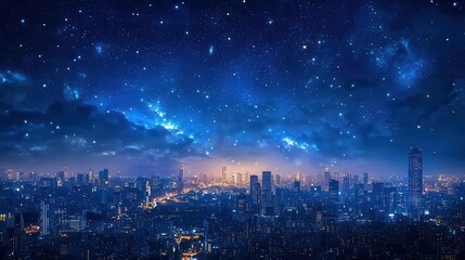 Obraz premium Night sky with stars over a city skyline.