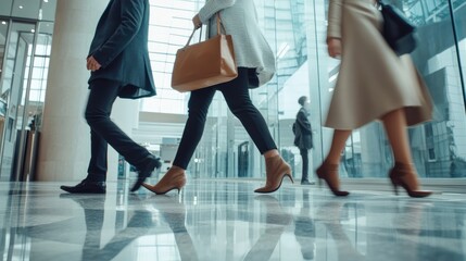 Obraz premium Office Workers Walking in Spacious Lobby Area