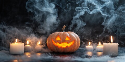 Spooky Halloween Pumpkin with Candles created by ai