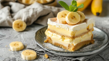 Banana Pudding Cheesecake Delight with copy space