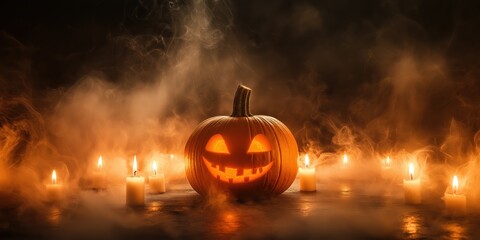 Spooky Halloween Pumpkin with Candles created by ai