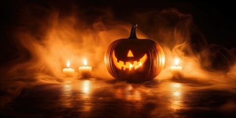 Spooky Halloween Pumpkin with Candles created by ai