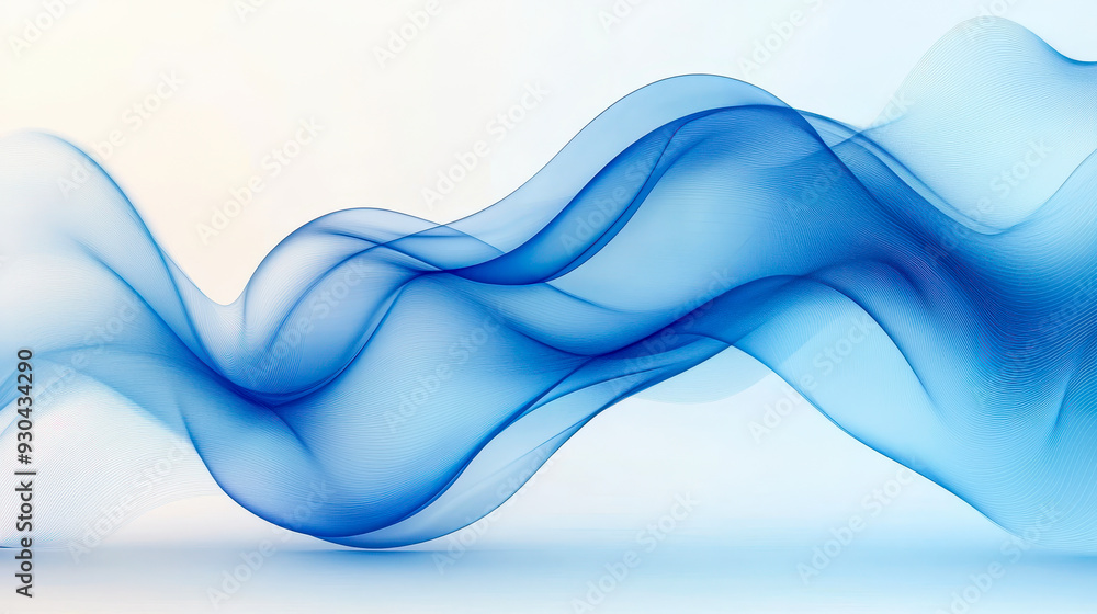 Poster abstract blue waves with smooth curves and soft shadows on modern gradient background, fluid dynamic