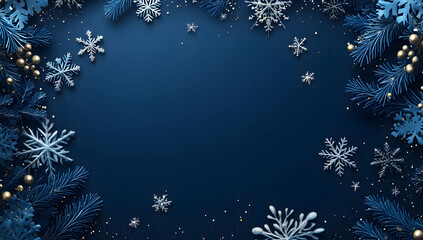Dark blue background with falling snowflakes and stars, perfect for a Christmas banner, poster, or greeting card template. Flat vector illustration for a winter holiday design.