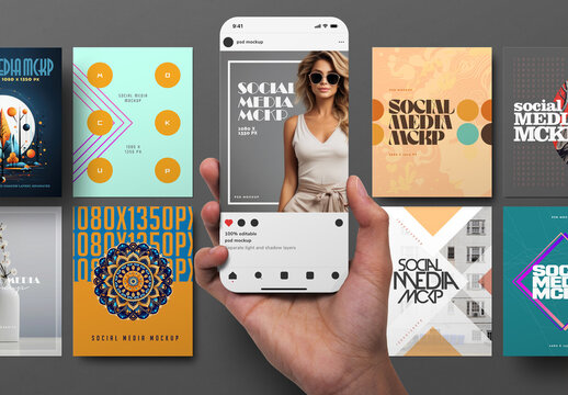 Hand Holding App UI UX Screen Mockup Social Media Post 1080 x 1350-px