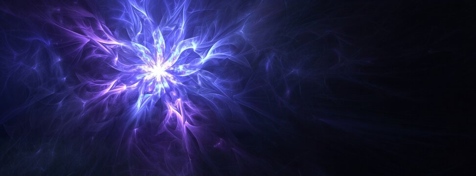 Fototapeta Neon Purple and Blue Fractal Pattern Against a Dark Background