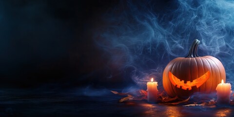 Spooky Halloween Pumpkin with Candles created by ai