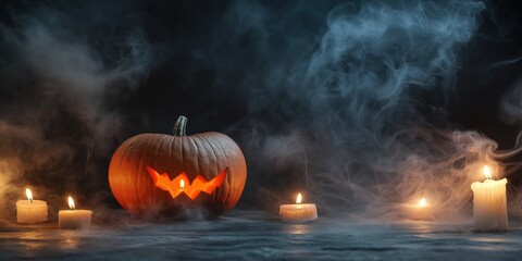 Spooky Halloween Pumpkin with Candles created by ai
