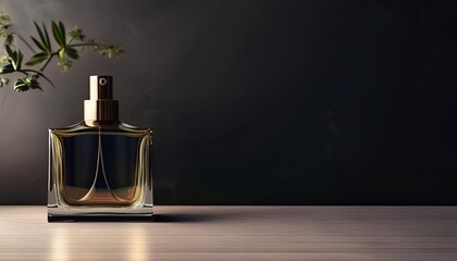 Sophisticated Shadows: Contemporary Dark Interior with Perfume Wall Display – 3D Visualization"