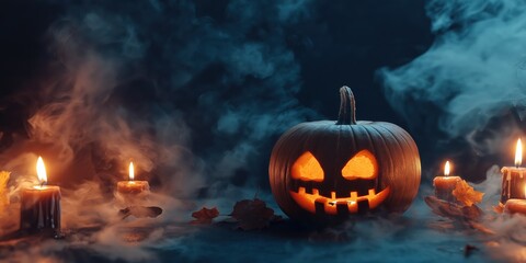 Spooky Halloween Pumpkin with Candles created by ai
