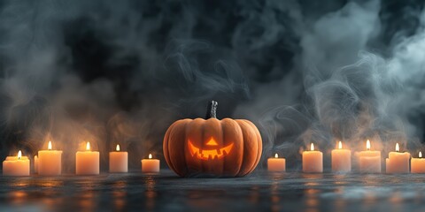 Spooky Halloween Pumpkin with Candles created by ai