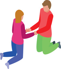 Young couple is making peace after an argument, kneeling and holding hands