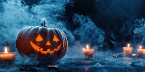 Spooky Halloween Pumpkin with Candles created by ai