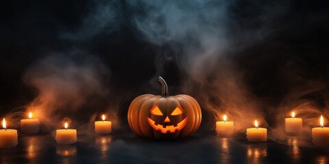 Spooky Halloween Pumpkin with Candles created by ai